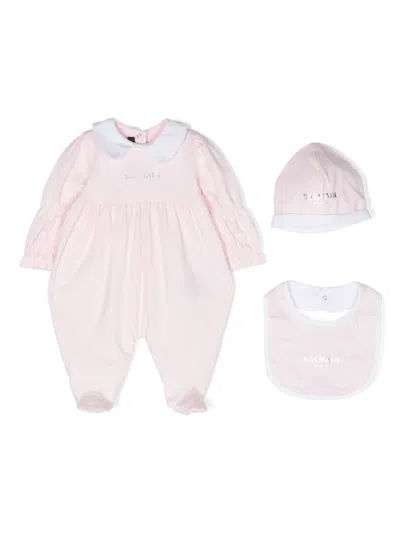 Balmain Logo-print Babygrow Set In Pink