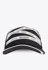 Balmain Black Cotton Ribbon Motif Cap In Monochrome