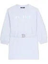 Balmain Logo-print Belted Dress In Blue