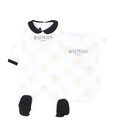 Balmain Logo-print Bodysuit Set In White