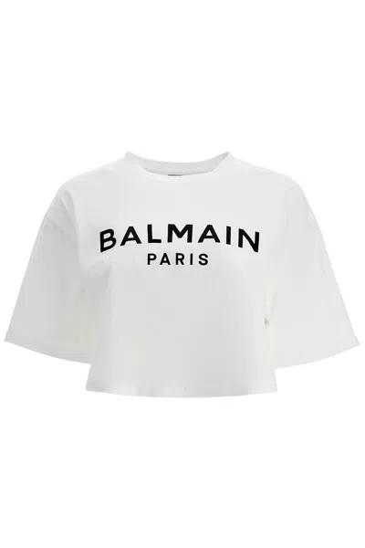 Balmain Logo Print Boxy T-shirt In White