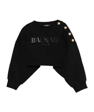 Balmain Logo-print Button-detail Sweatshirt In Black