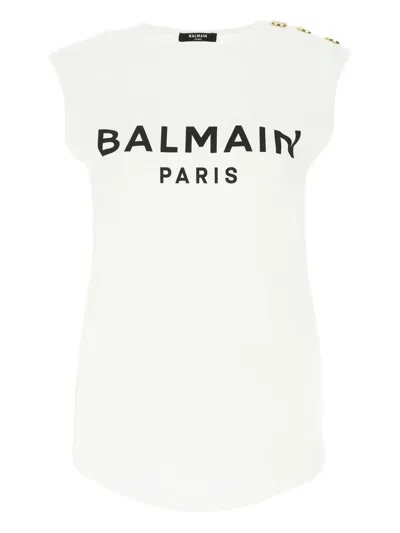 Balmain Logo-print Button-detail Top In Neutral
