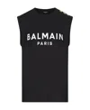 Balmain Logo Printed Sleeveless Tank Top In Black