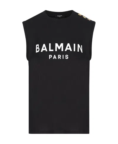 Balmain Black Logo Print Sleeveless