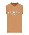 Balmain Logo-print Button-embellished Top In Nude