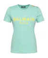 Balmain Logo-print Button-shoulder T-shirt In Green