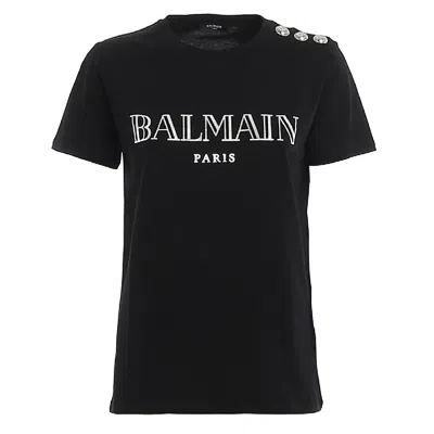 Balmain Logo Print Buttoned T Shirt In Black