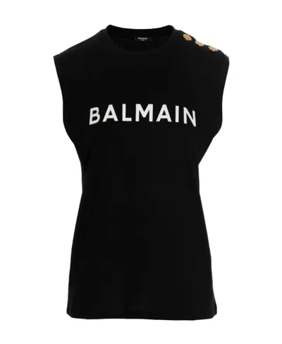 Balmain Logo-print Cap-sleeve T-shirt In Black