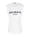 Balmain Logo Cotton Jersey Tank Top In White