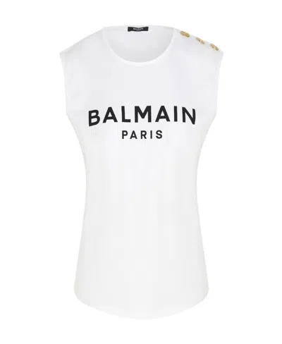 BALMAIN BALMAIN LOGO PRINTED CREWNECK TANK TOP