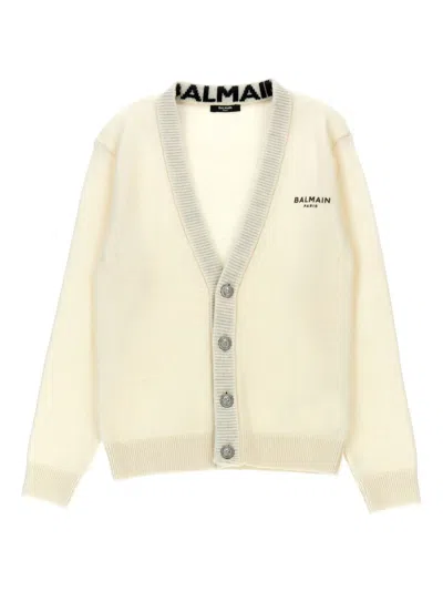 Balmain Kids' Logo-print Cardigan In White