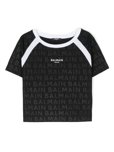 Balmain Kids' Logo-print Colourblock T-shirt In Black
