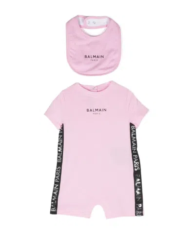 Balmain Logo-print Cotton Babygrow Set In Pink