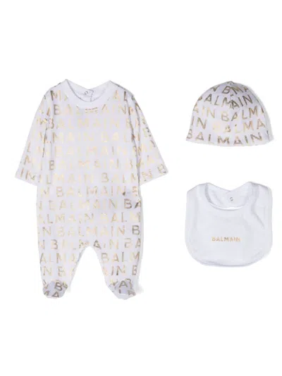 Balmain Logo-print Cotton Babygrow Set In White