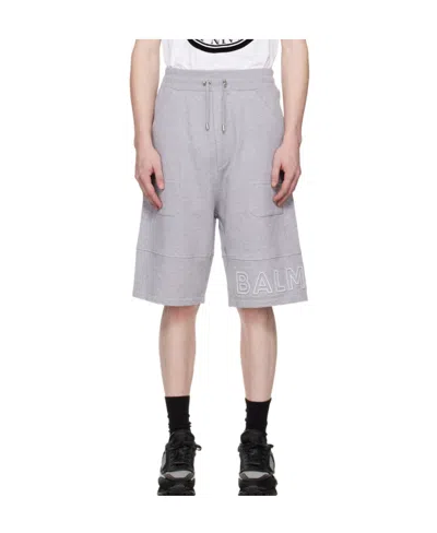 Balmain Logo-print Cotton Bermuda Shorts In Gray