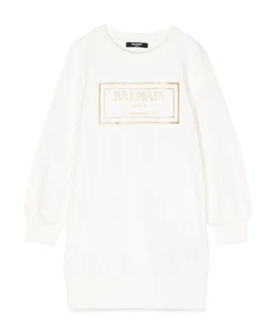 Balmain Logo-print Cotton Dress In White