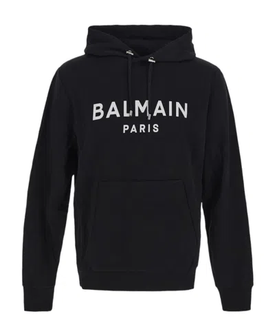 BALMAIN LOGO-PRINT COTTON HOODIE