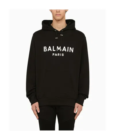 BALMAIN BALMAIN LOGO PRINTED DRAWSTRING HOODIE