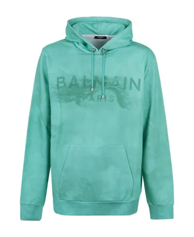 Balmain Logo-print Cotton Hoodie In Green