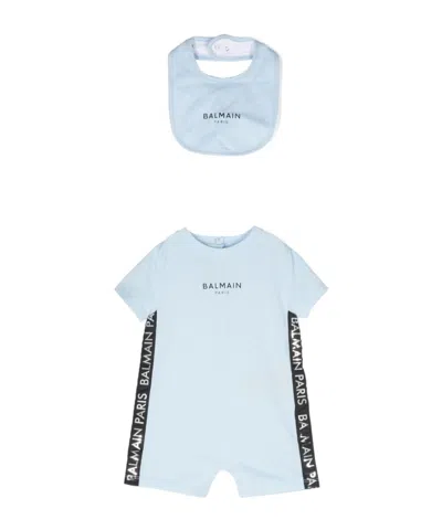 Balmain Logo-print Cotton Shorties Set In Blue