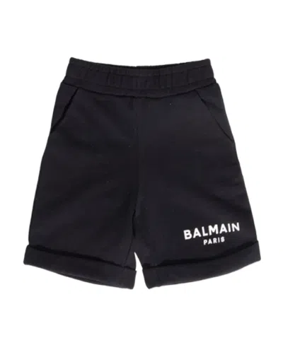 Balmain Logo-print Cotton Shorts In Black