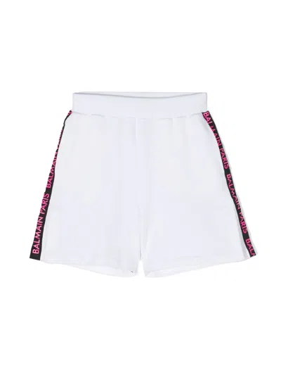 BALMAIN LOGO-PRINT COTTON SHORTS