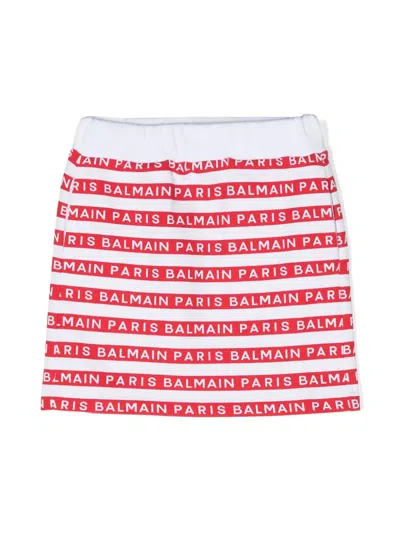 Balmain Kids' Logo-print Cotton Skirt In White