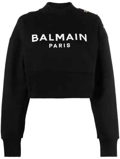Balmain Logo-print Cotton Sweatshirt In Black