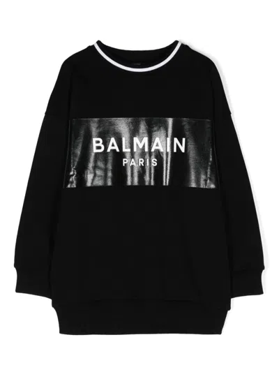 Balmain Kids' Logo-print Cotton Sweatshirt In Black/white