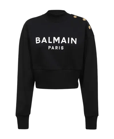 BALMAIN BALMAIN LOGO PRINTED CROPPED SWEATSHIRT