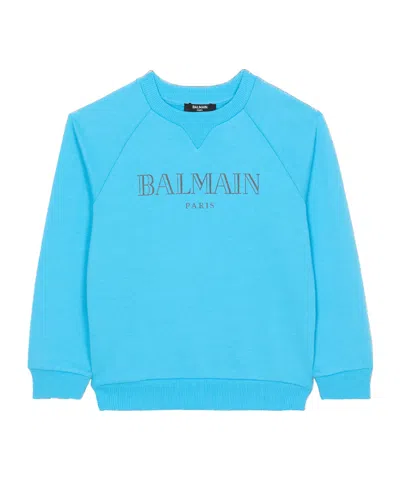 Balmain Kids' Logo-print Cotton Sweatshirt In Blue
