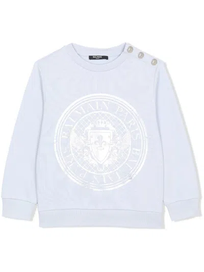 Balmain Kids' Logo-print Cotton Sweatshirt In Blue
