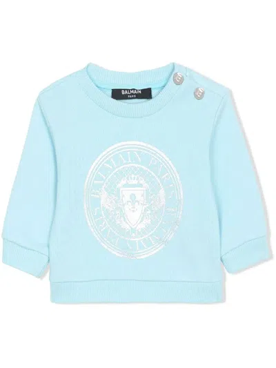 Balmain Babies' Logo-print Cotton Sweatshirt In Blue