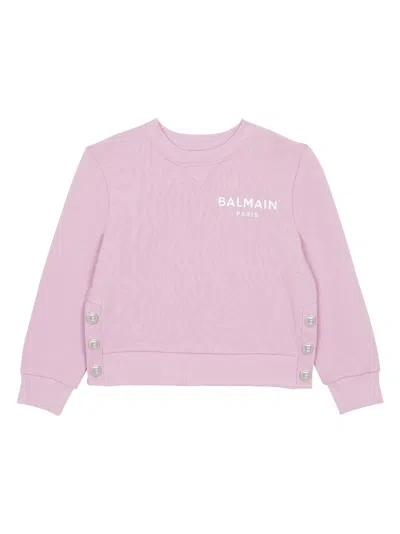 Balmain Kids' Sweatshirt Mit Logo-print In Pink