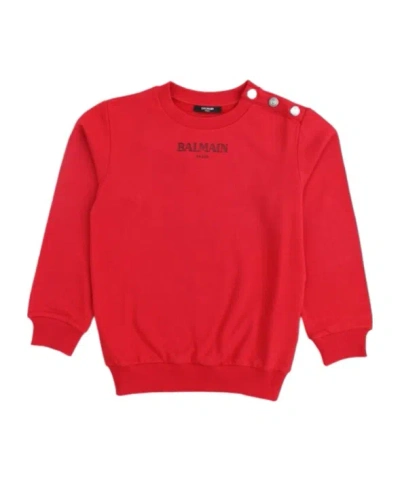 Balmain Logo-print Cotton Sweatshirt In Red