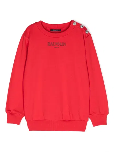 Balmain Kids' Logo-print Cotton Sweatshirt In Rot