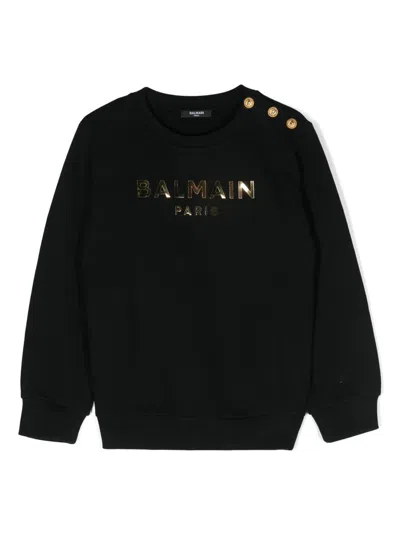 Balmain Kids' Logo-print Cotton Sweatshirt In Schwarz
