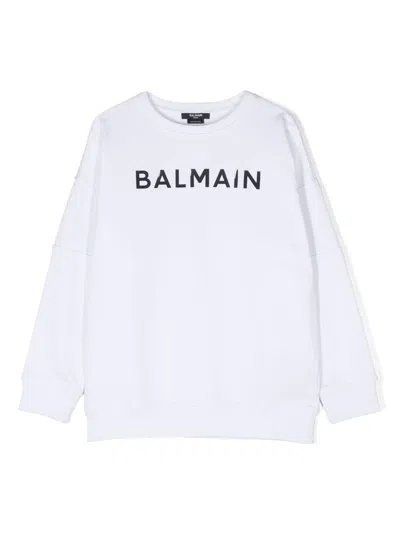 Balmain Kids' Logo-print Cotton Sweatshirt In White