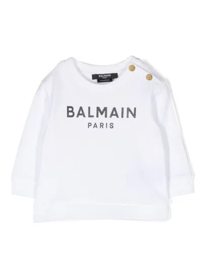 Balmain Babies' Logo-print Cotton Sweatshirt In Weiss