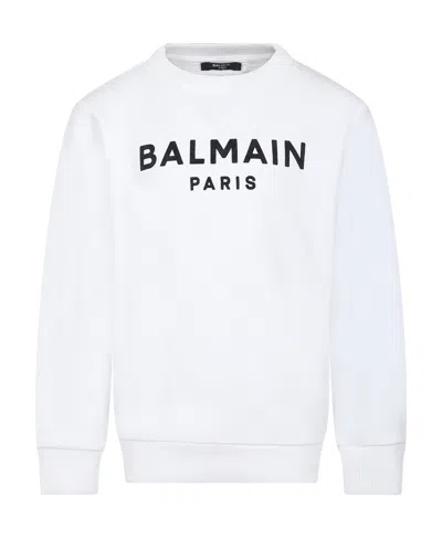 Balmain Logo-print Cotton Sweatshirt In White