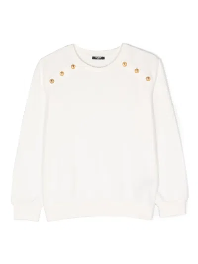 Balmain Kids' Logo-print Cotton Sweatshirt In White