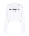 Balmain Women Logo Organic Cotton Cropped Sweatshirt In White
