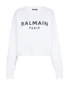 Balmain Women Logo Organic Cotton Cropped Sweatshirt In White