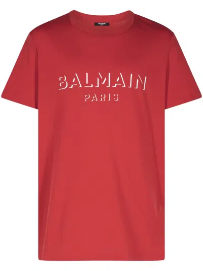 Balmain Logo-print Cotton T-shirt In Red