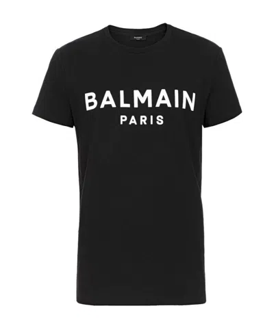 Balmain Black Cotton Crewneck T-shirt With Logo