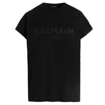 Balmain Logo Print Cotton T Shirt In Black