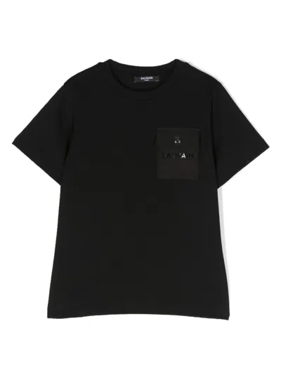Balmain Kids' Logo-print Cotton T-shirt In Black