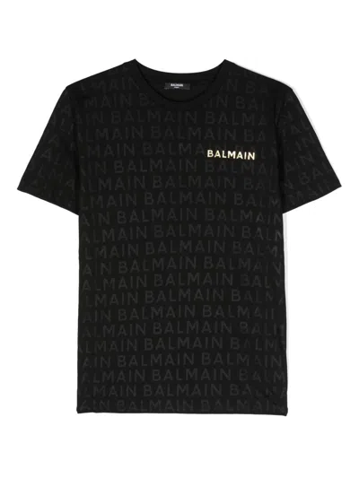 Balmain Kids' Logo-print Cotton T-shirt In Black