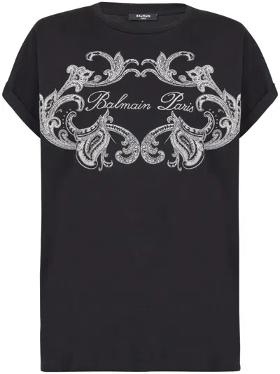 Balmain T-shirt Con Stampa In Black